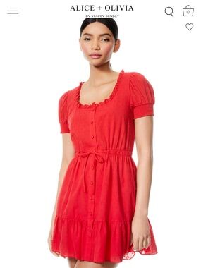 Alice + Olivia Red Button-Front Tie-Waist Mini Dress